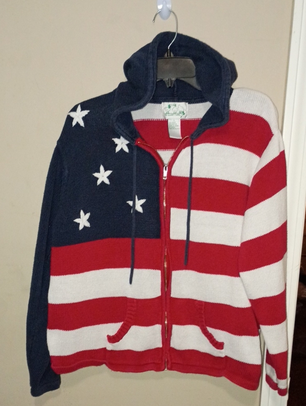 Quacker Factory Red White & Navy Zip-Up Flag Knit Hoodie
